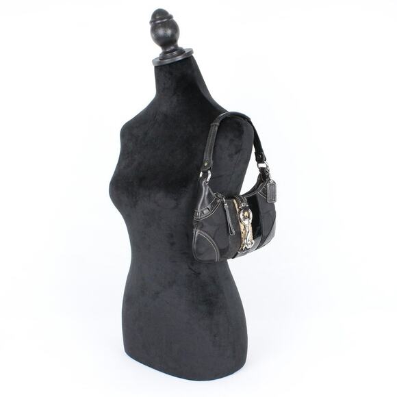 Coach Hampton 10287 Black Signature Leather Mini Shoulder Bag w/Snakeskin Stripe - Picture 2 of 7